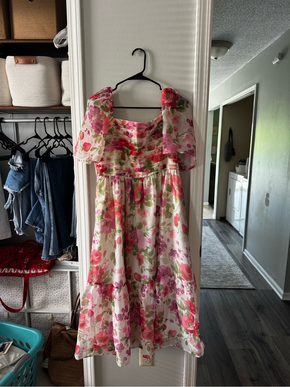 Abercrombie & Fitch Pink and Green Floral Midi Dress